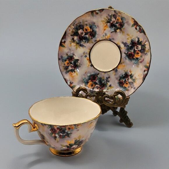 Vintage Bradford Editions Lena Liu "Joyful" Floral Teacup & Saucer Set - Picture 2 of 7